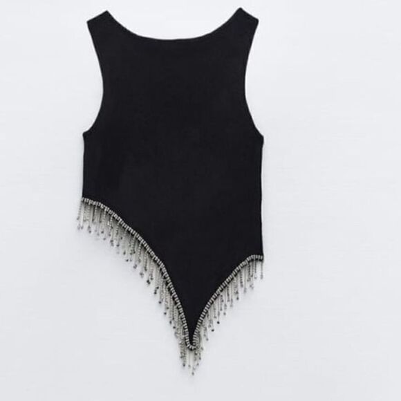 ZARA ASYMMETRIC BEADED KNIT TOP VARIOUS SIZES - Picture 6 of 9